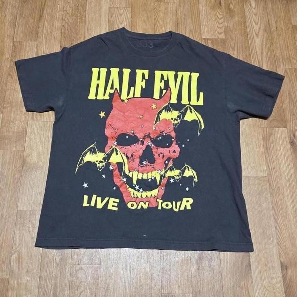 Half-Evil 333 Live On Tour Devil Satin Skull Vampire Graphic Tee T Shirt